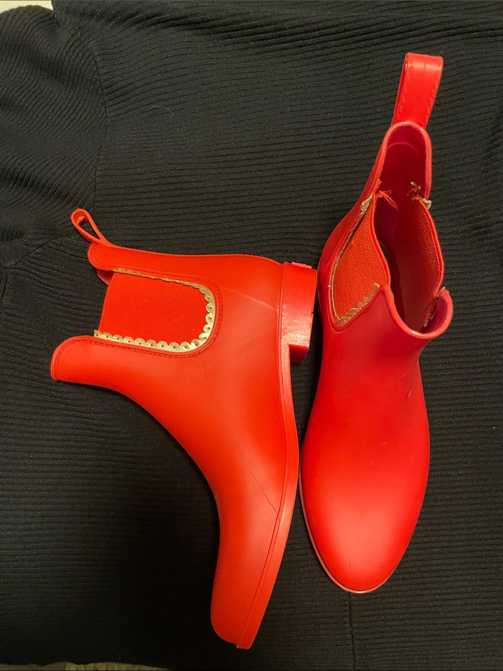 Jack Rogers Red Chelsea Rain Boots with Gold Trim